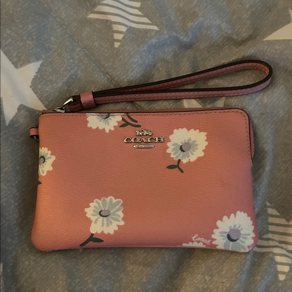 Coach Pink Wristlet with Floral Design